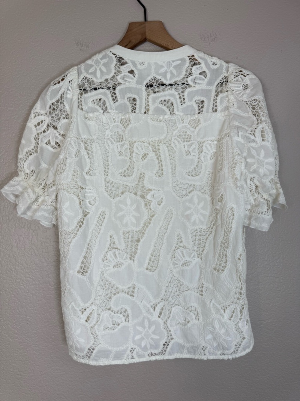 BA&SH Irkin Guipure Lace White Short Sleeve Button Down Blouse Small $230 - Picture 14 of 16